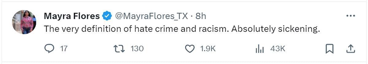 A comment reacting to the news (Image via Twitter/ @MayraFlores_TX)