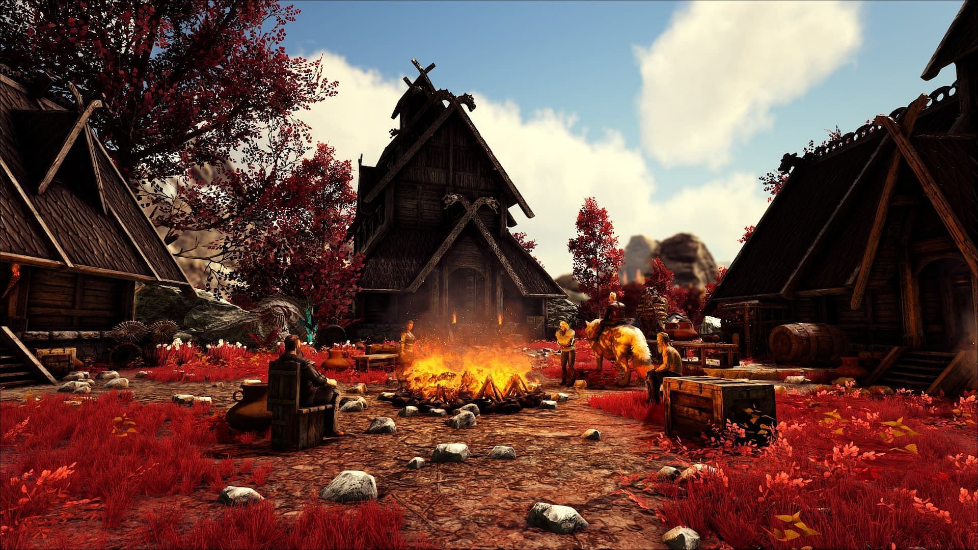 Players hanging around campfire in ARK Survival Ascended