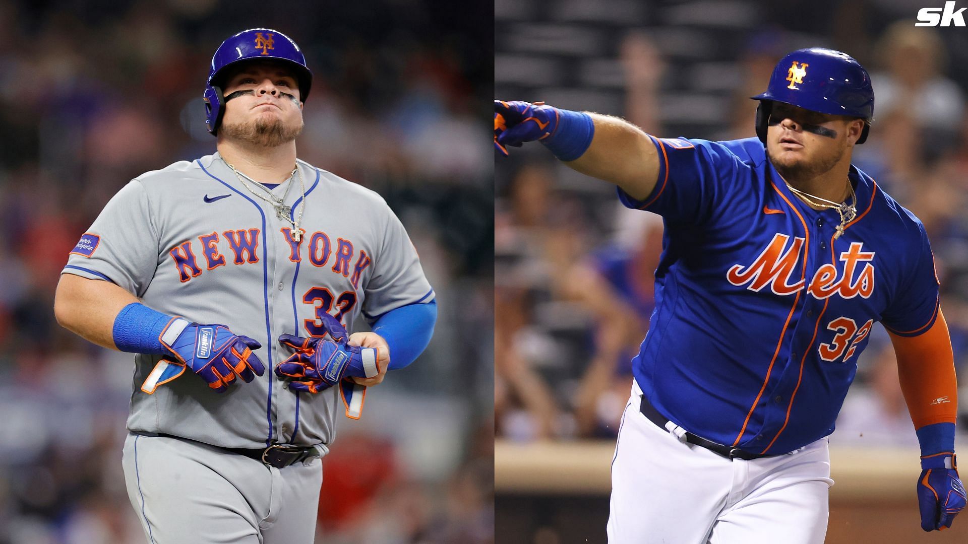 Daniel Vogelbach of the New York Mets hits an RBI single against the Washington Nationals at Citi Field