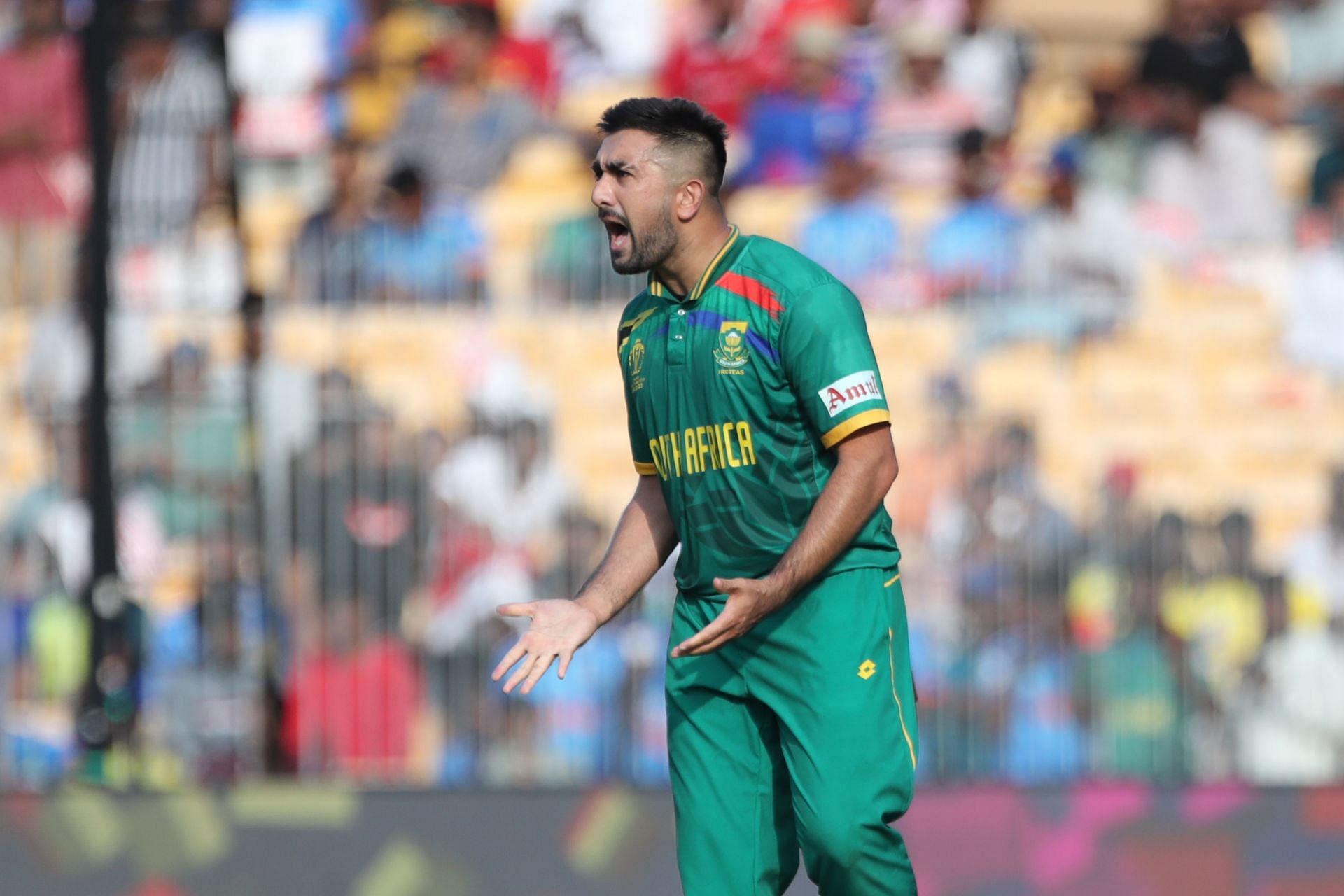 Tabraiz Shamsi during Pakistan v South Africa - ICC World Cup 2023 [Getty Images]