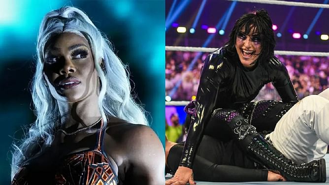 Jade Cargill reacts after Rhea Ripley defeats four female stars at WWE Crown Jewel