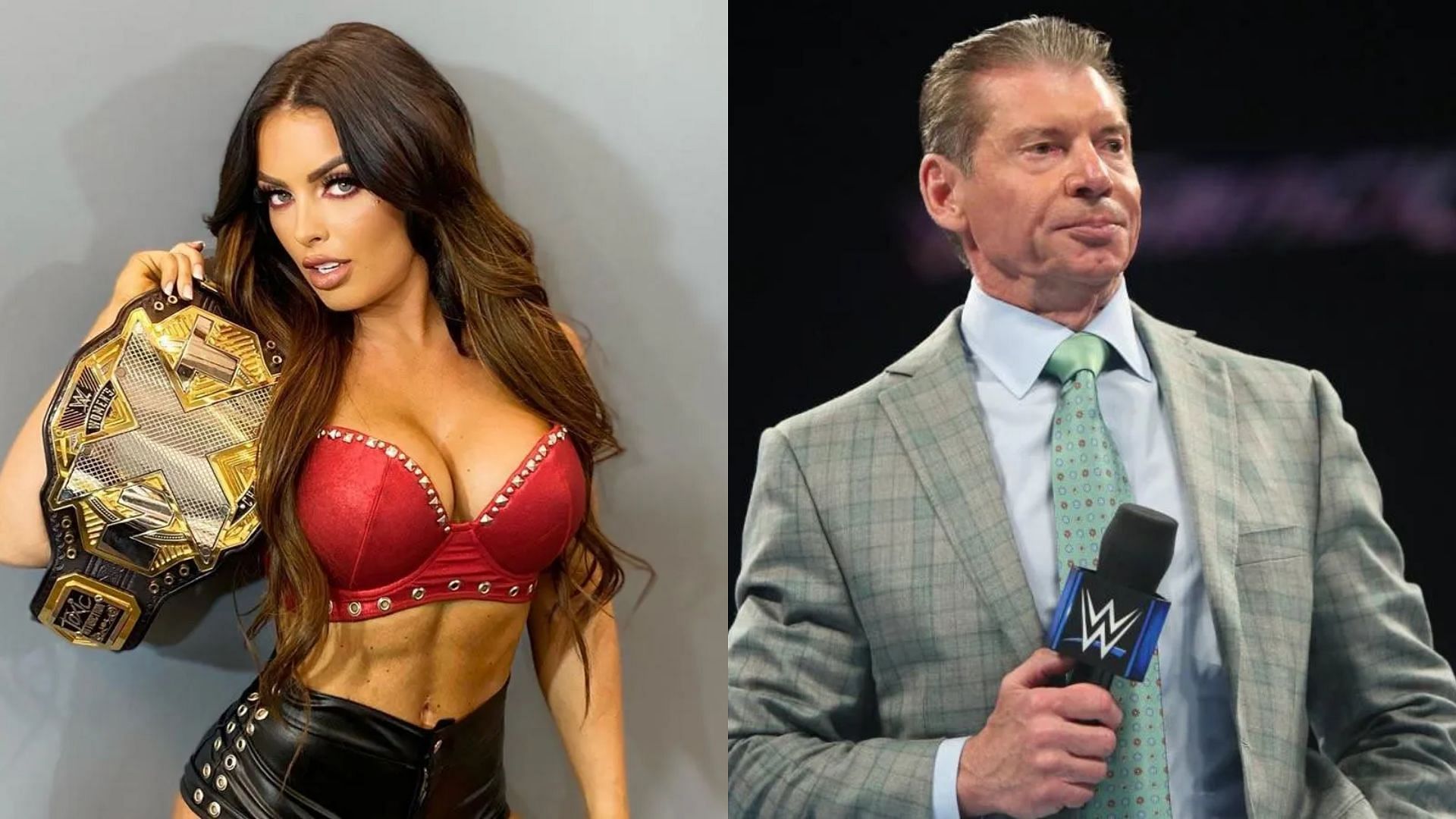 Mandy Rose (left) and Vince McMahon (right)