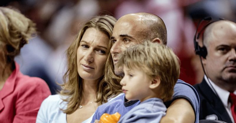 Andre Agassi and Steffi Graf pictured with their son Jaden in early 2000s