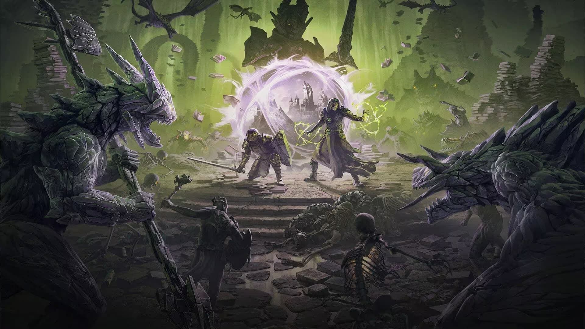 Adventures battling an infinite amount of enemies in front of a portal in The Elder Scrolls Online