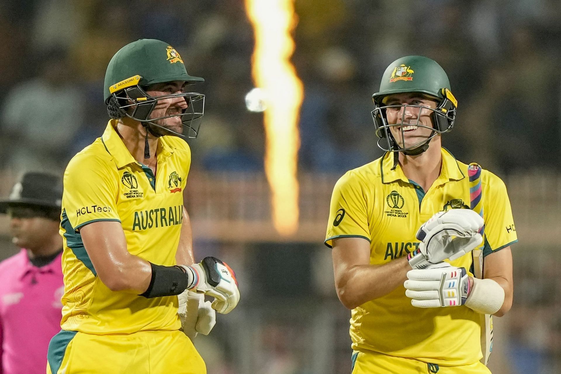 Mitchell Starc and Pat Cummins celebrate Australia&#039;s win. (Credits: Getty)