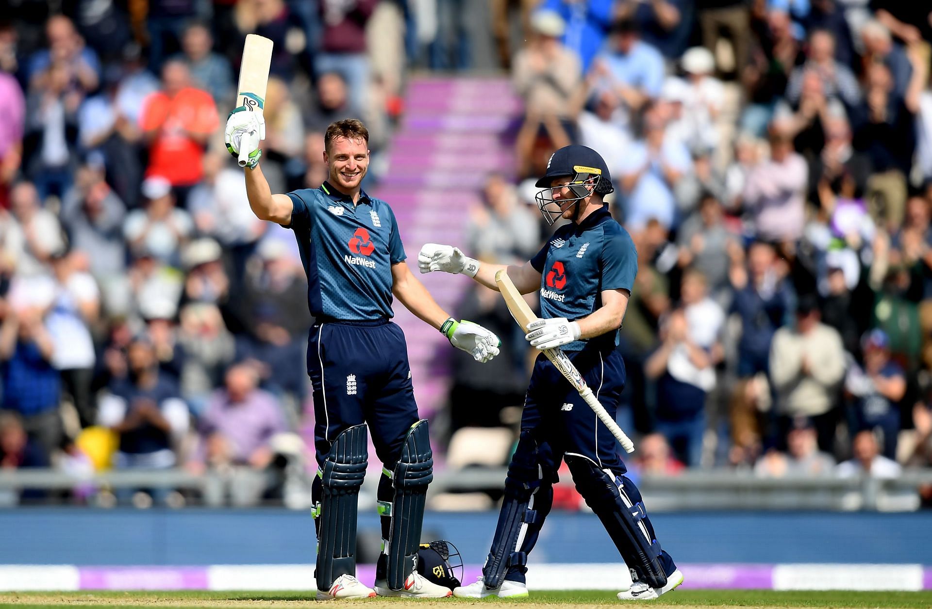 Jos Buttler acknowledging his milestone during England v Pakistan - One Day International