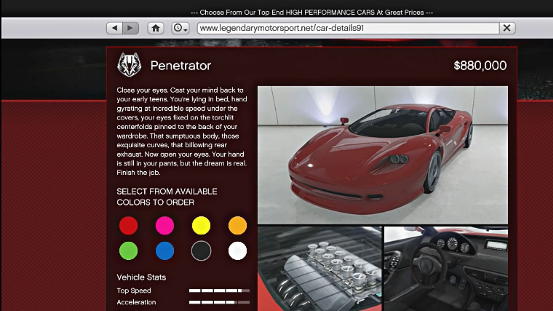 Ocelot Penetrator&#039;s page on Legendary Motorsport (Image via YouTube/Digital Car Addict)