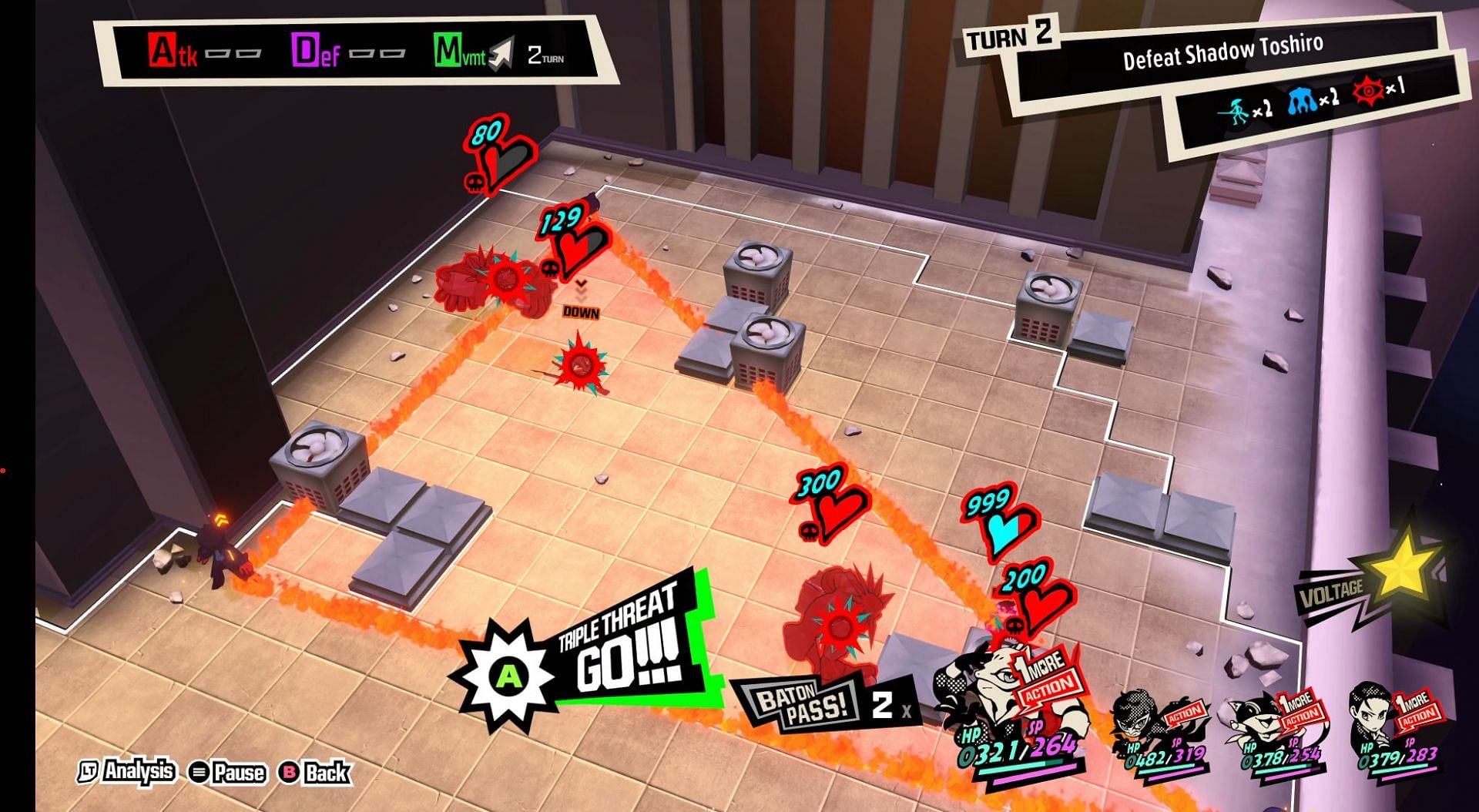 Use Triple-threat to deal massive damage (Image via Persona 5 Tactica)