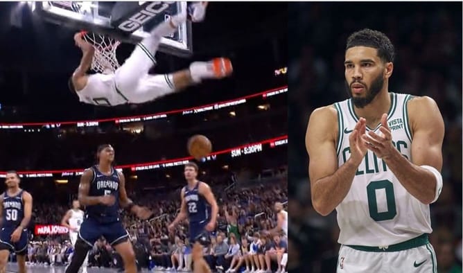 "They want me to land on my back" - Jayson Tatum quips at NBA referees after receiving a technical foul for hanging on rim
