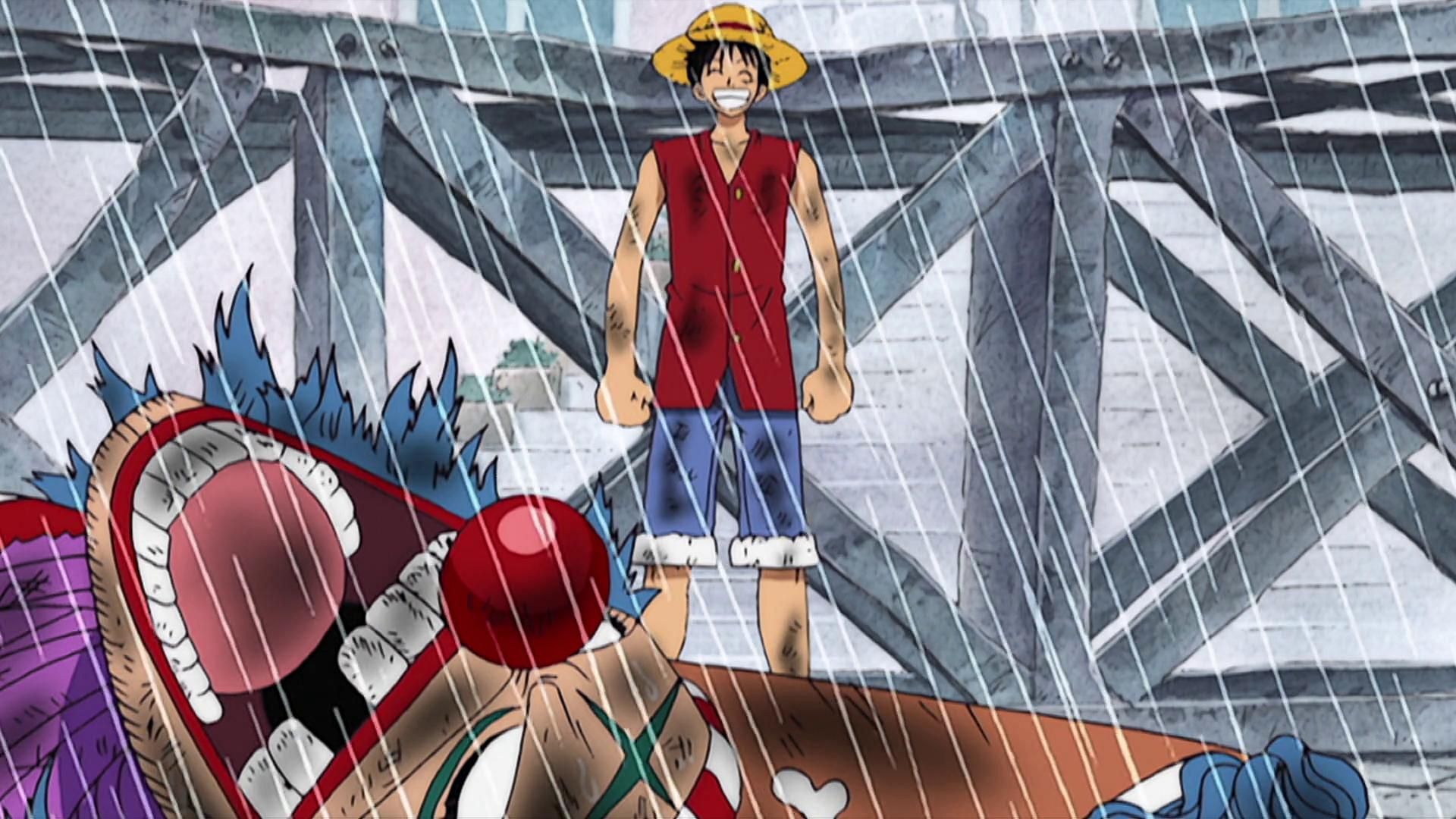 Buggy being struck by lightning in Rogue Town (Image via Toei Animation, One Piece)