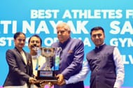 Sanyukta Prasen Kale being awarded the Best Female Athlete trophy, Image Courtesy- Twitter