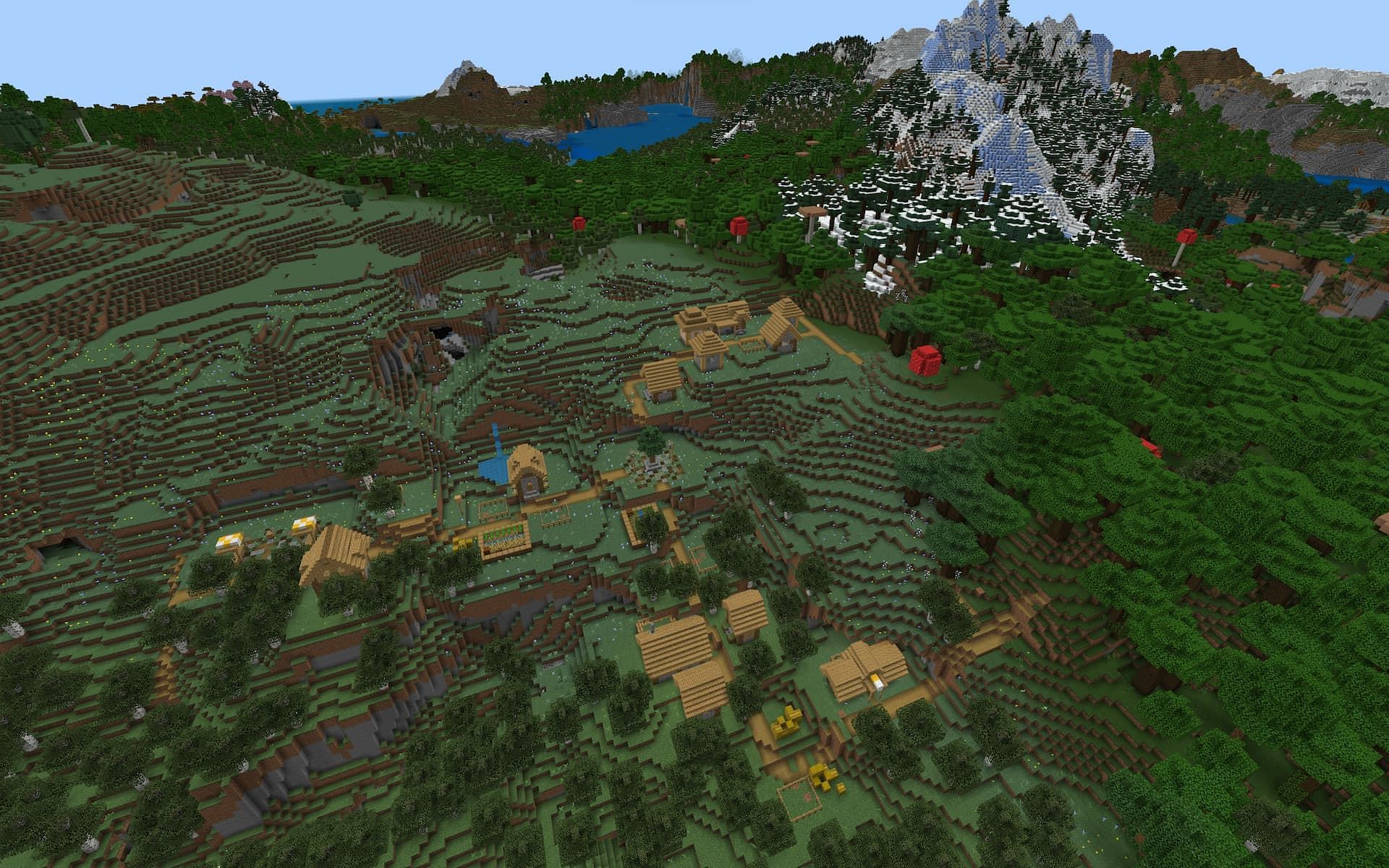 A strange mountain village provides a great starting point (Image via Mojang)
