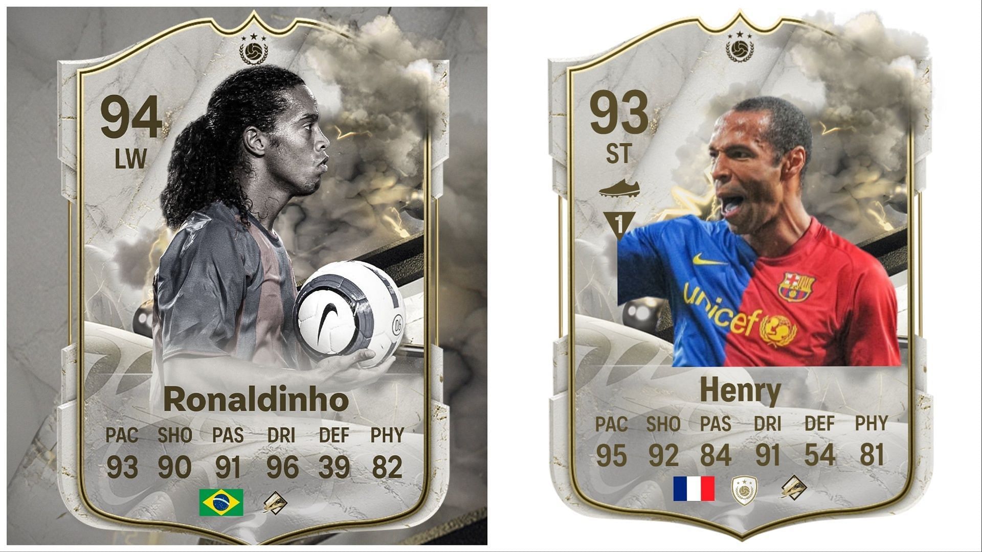 Ronaldinho and Thierry Henry have been leaked (Images via Twitter/FUT Sheriff and Twitter/RunTheIconMarkt)