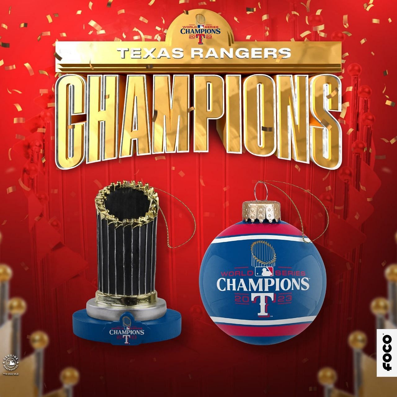 Texas Rangers replica trophy and glass ball ornament