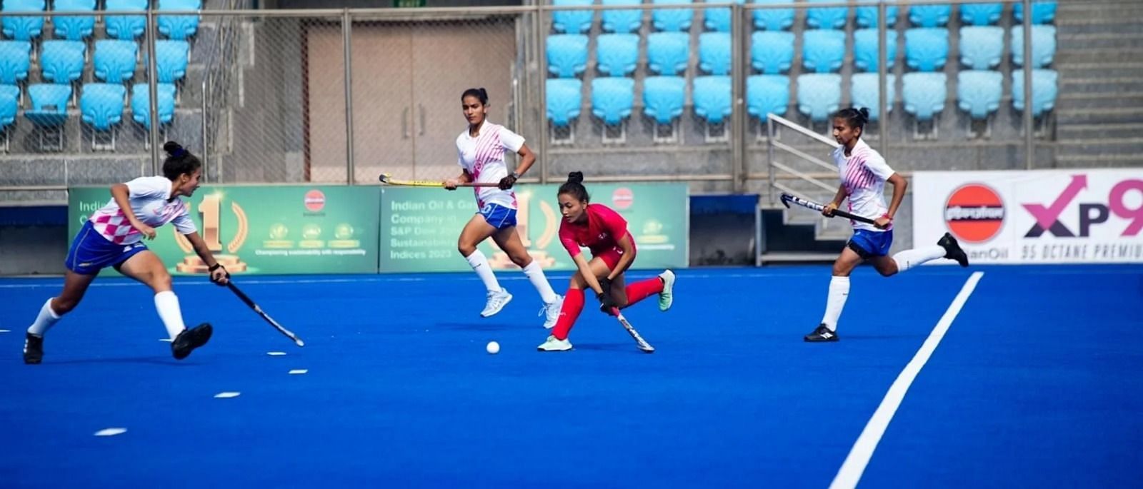 A snap from Senior Women&rsquo;s Inter-department Championship (Image via Hockey India)
