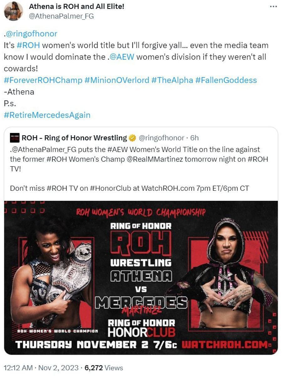 Athena responds to ROH&#039;s post.