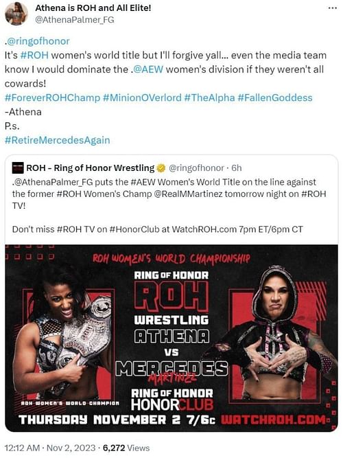 Athena responds to ROH's post.