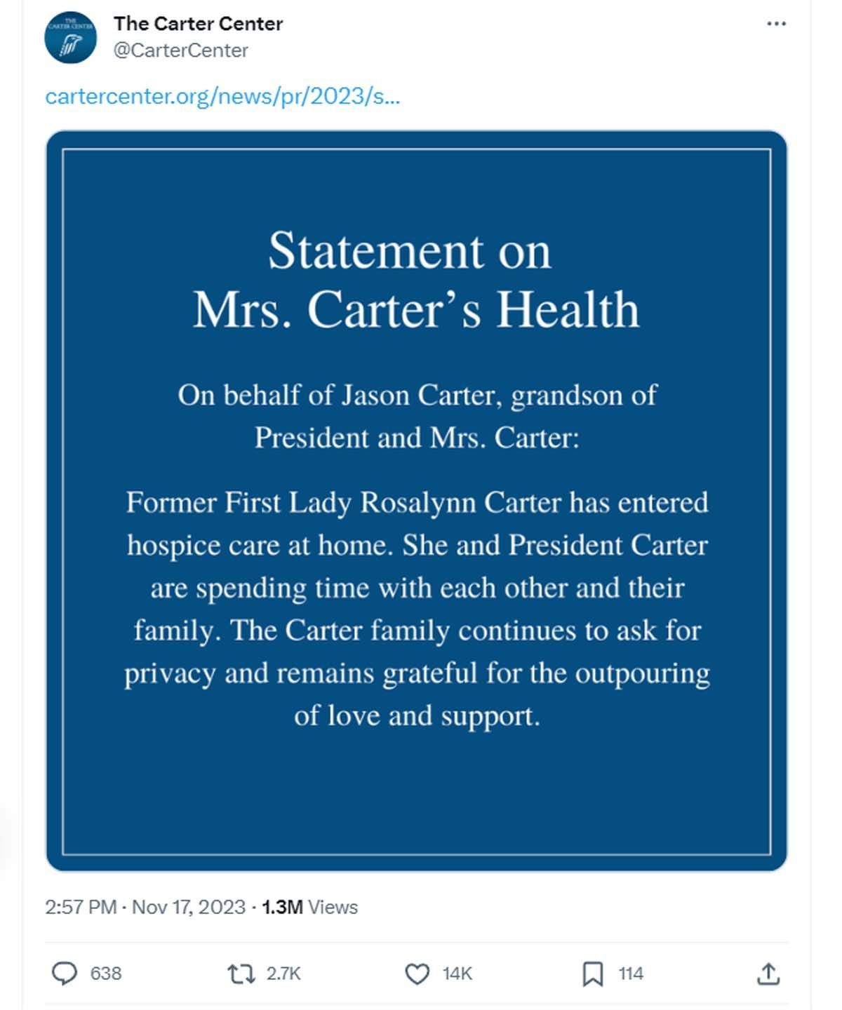 Statement by the Carter Center (Image via / @CartereCenter)