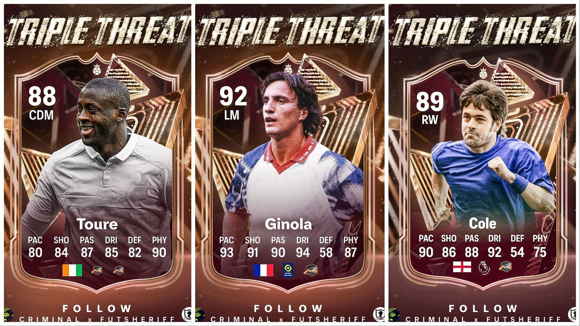 Triple Threat Heroes have been leaked (Images via Twitter/FUT Sheriff)