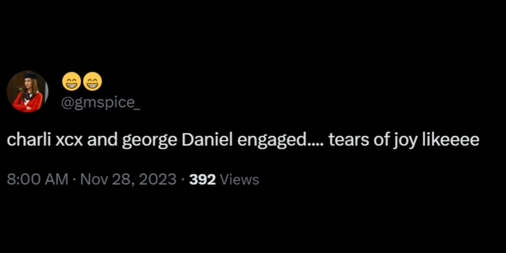 Fans react to Charli&#039;s supposed engagement with George Daniel. (Image via X/@gmspice_)