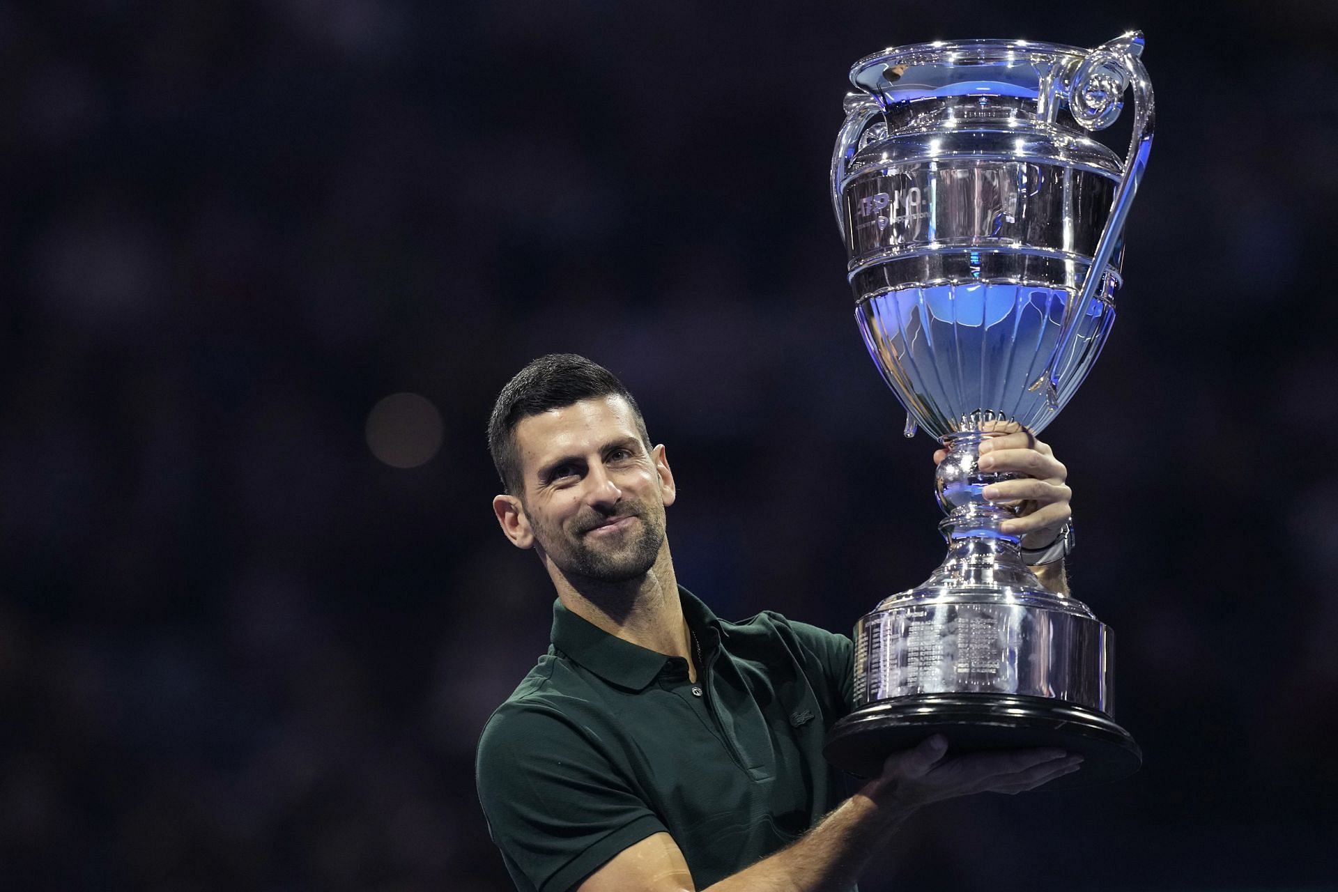 Novak Djokovic with the year-end World No. 1 trophy