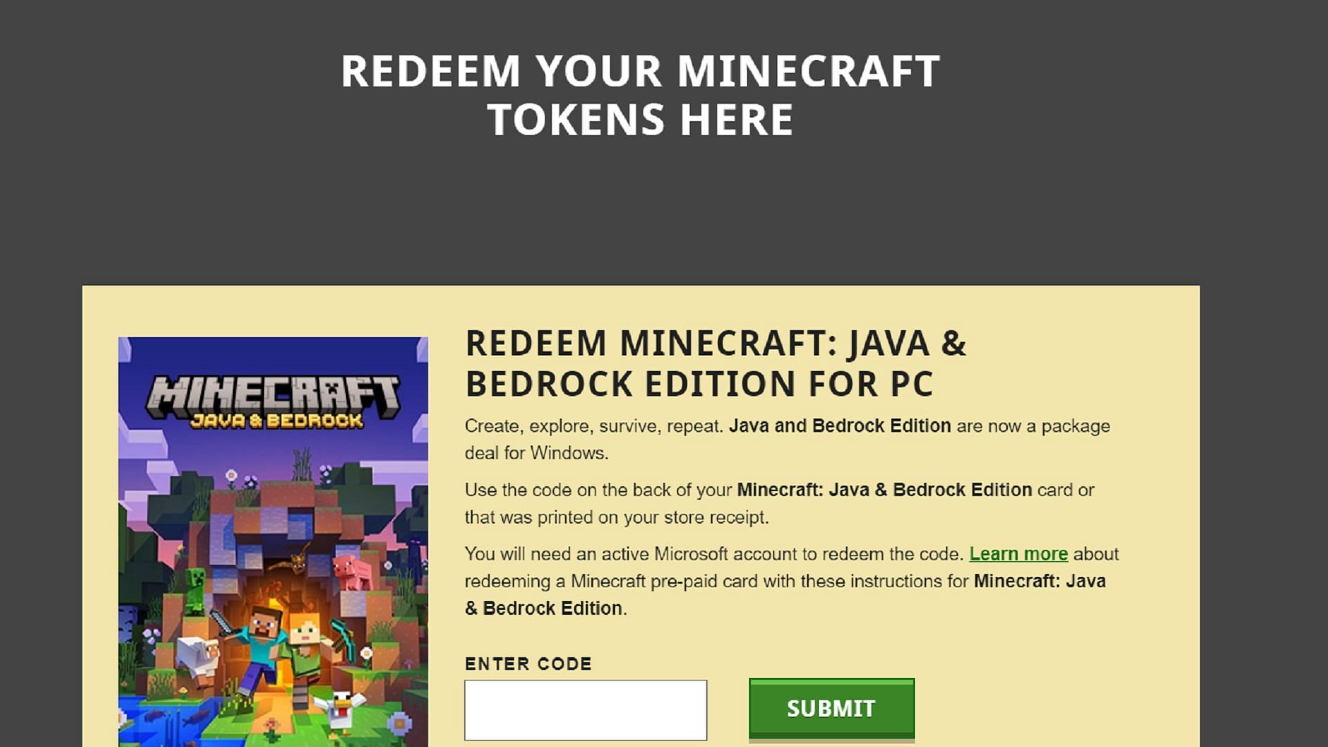 Mojang utilizes a few different code redemption processes depending on the gift card (Image via Mojang)