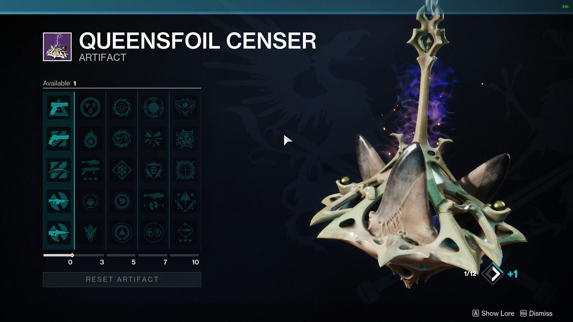 Queensfoil Censer seasonal artifact for Destiny 2 Season of the Wish (Image via Bungie)