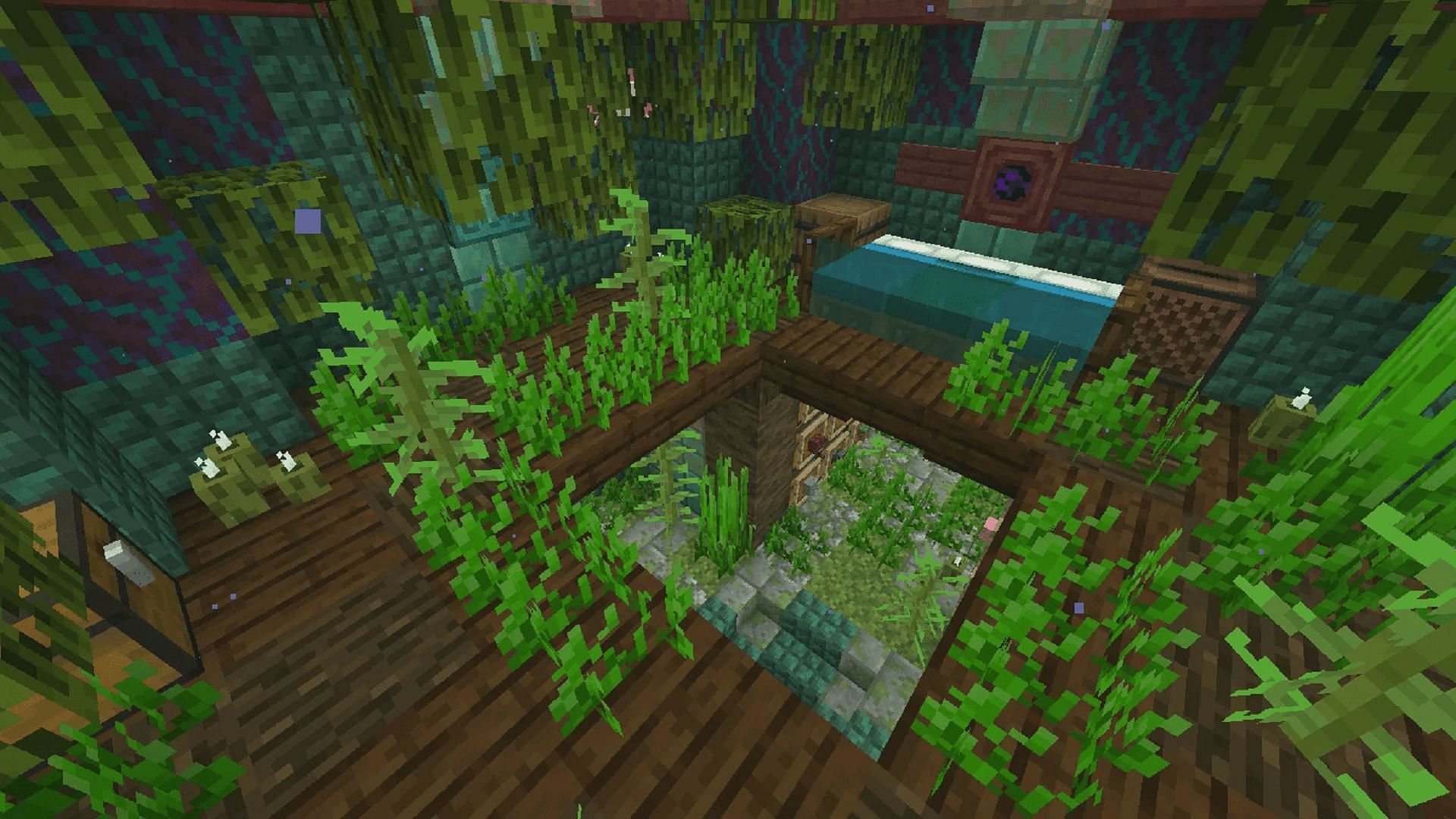 The seas have come to reclaim this Minecraft bedroom (Image via LilyFish-/Reddit)