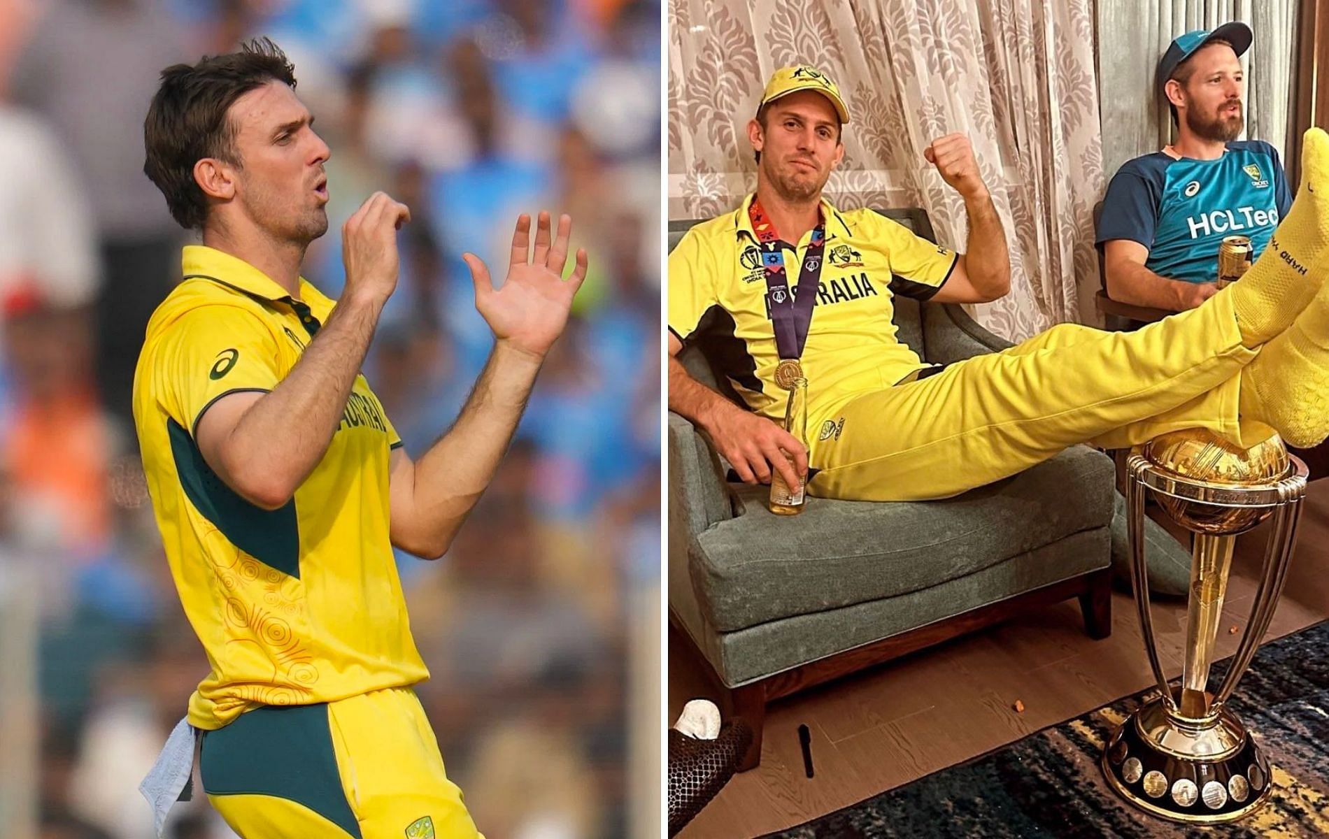 Mitchell Marsh was slammed by many for placing feet on the World Cup trophy. (Pics: AP/X)