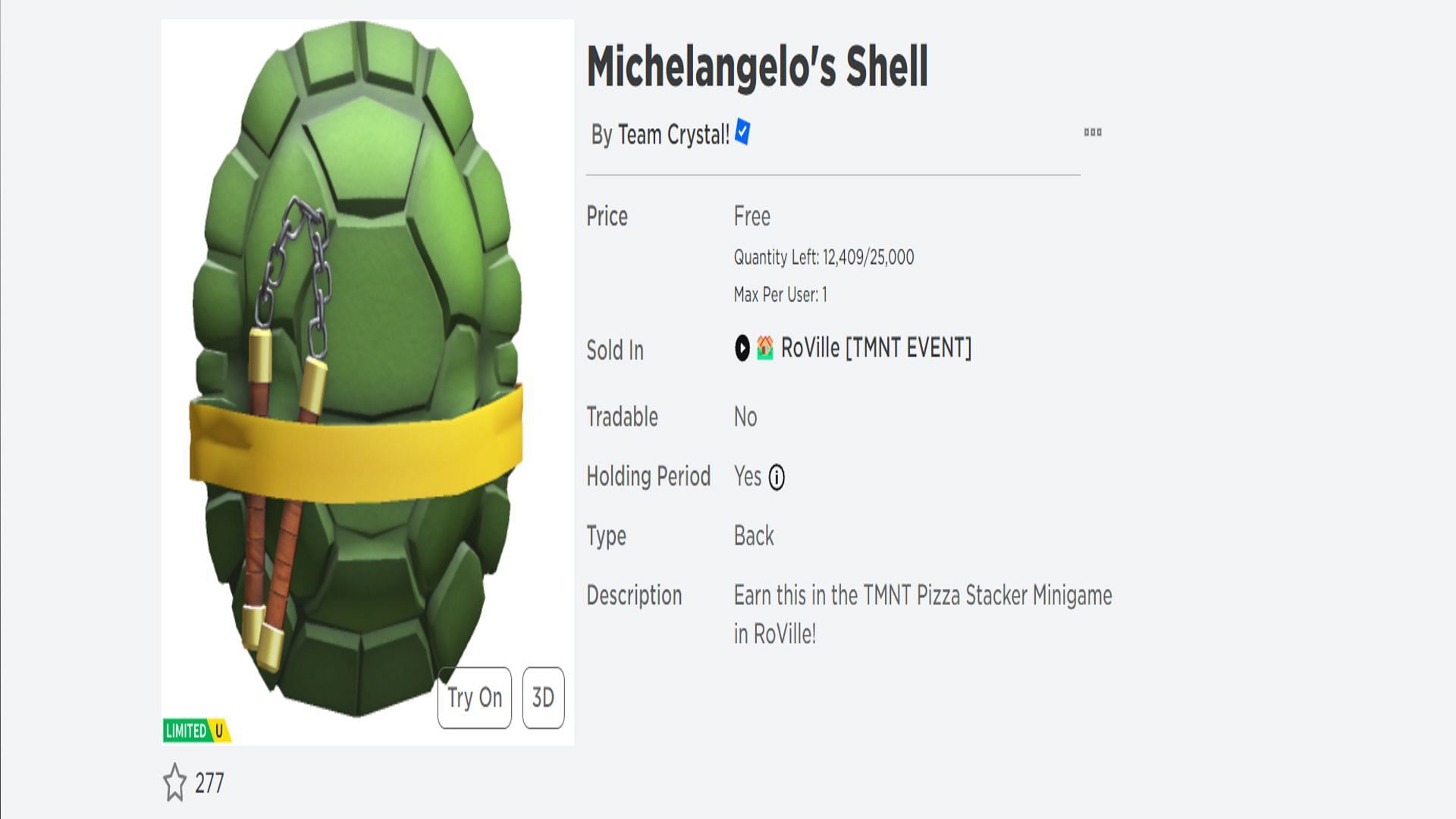 Michelangelo&#039;s Shell in the Roblox store (Image via Roblox)