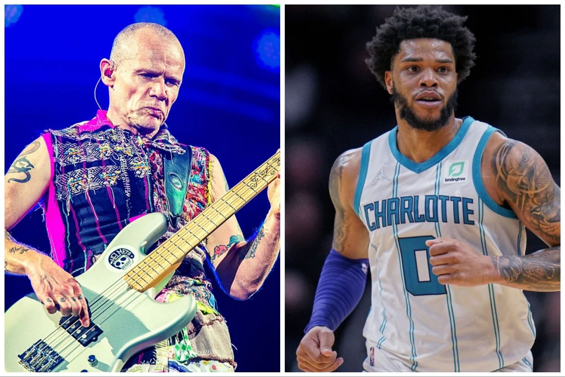 Flea of the legendary rock band Red Hot Chili Peppers (left) brings attention to Miles Bridges (right) legal troubles. Bridges is facing a 30-game suspension by the NBA