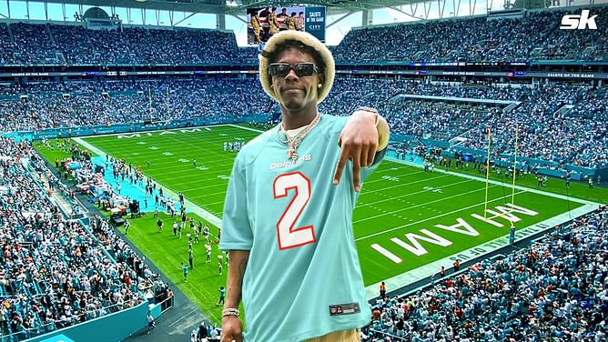 Jazz Chisholm Jr. trades Marlins gear for Dolphins colors, wows crowd as chant leader in NFL clash