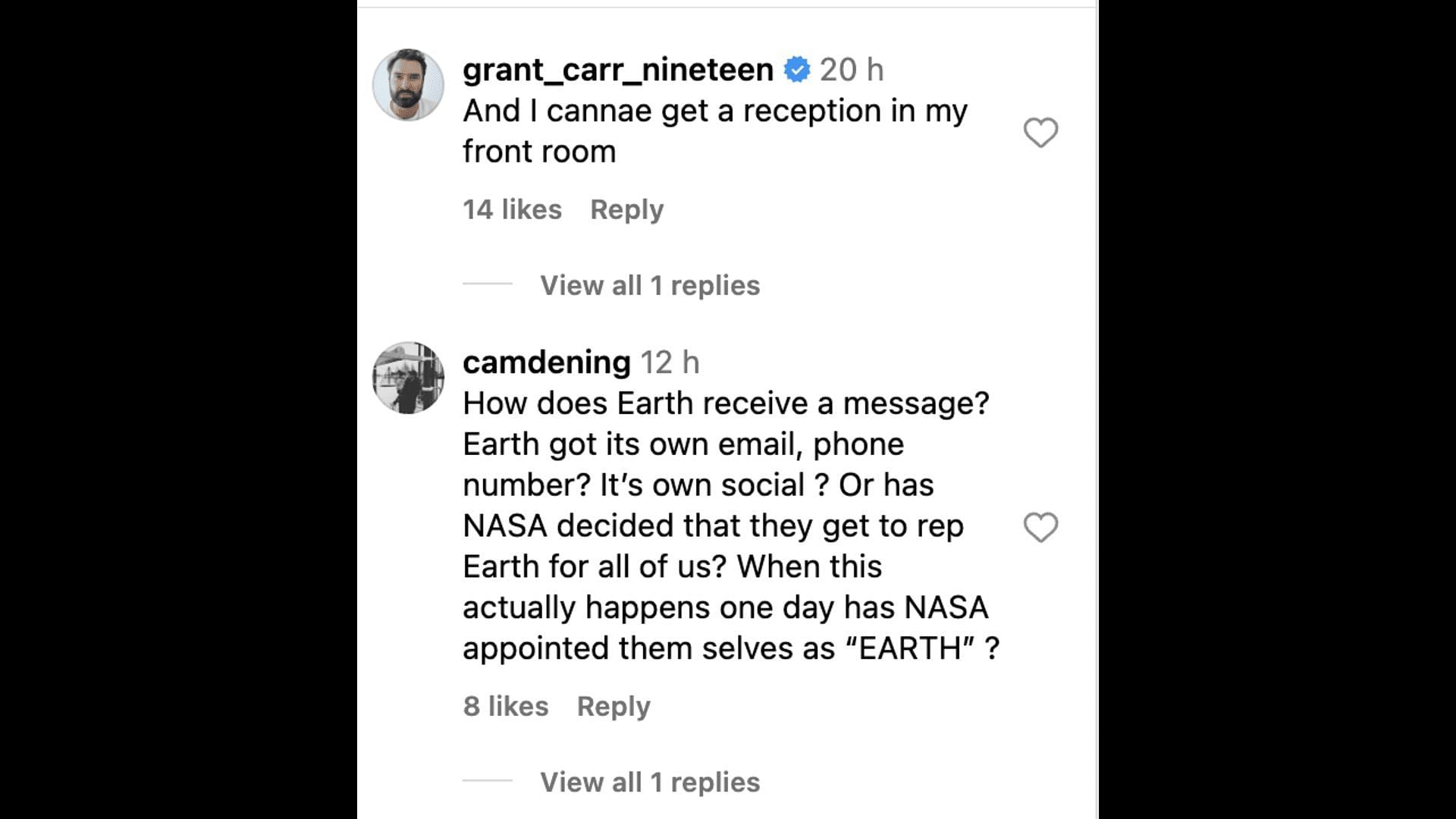 Social media users shared hilarious reactions as NASA revealed about the message travelling from 10,000 miles away in space. (Image via Instagram)