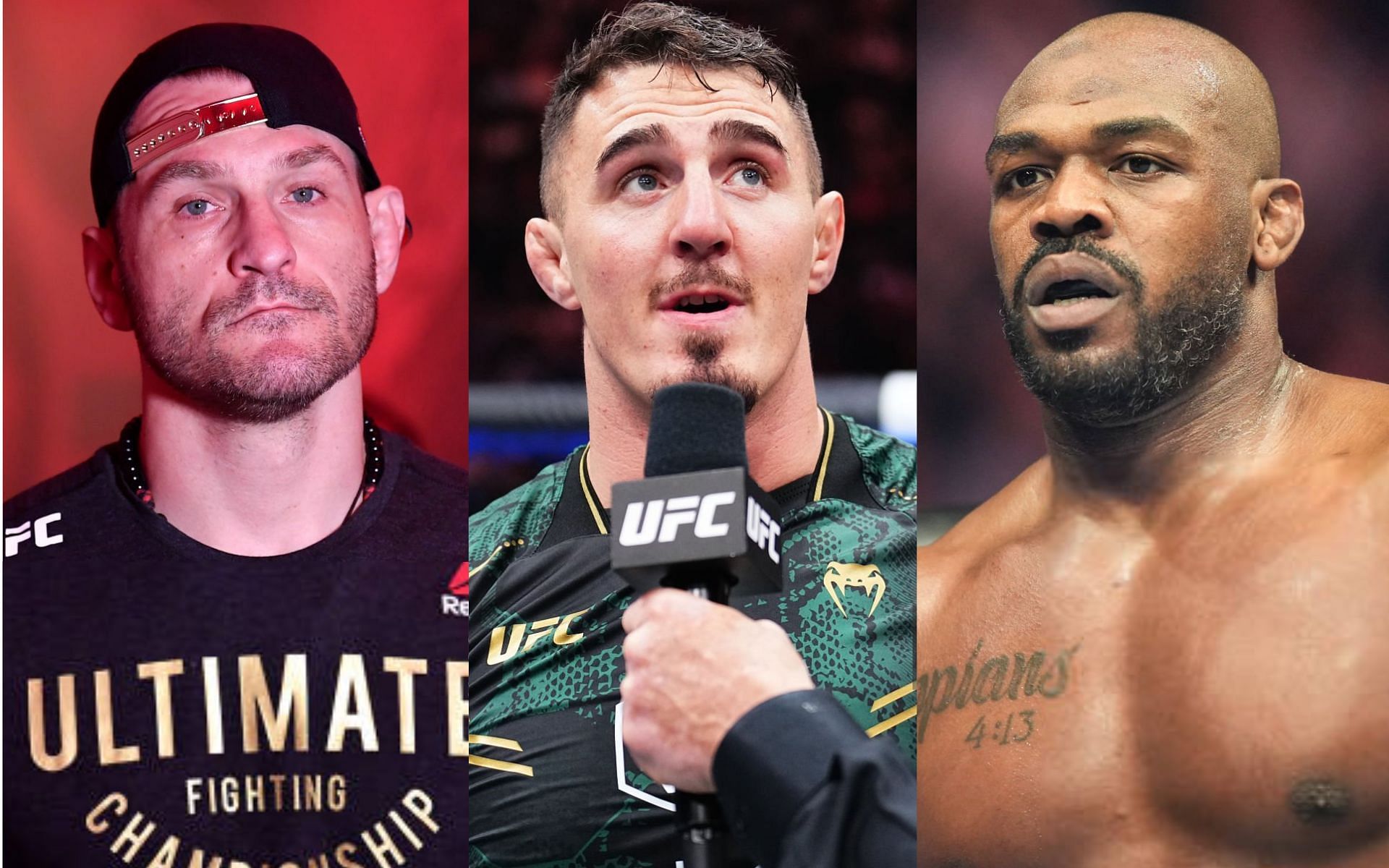 Stipe Miocic (left), Tom Aspinall (middle) and Jon Jones (right) [Images Courtesy: @GettyImages]