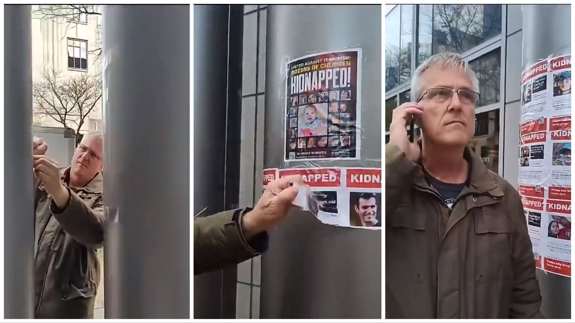 University of Chicago employee filmed tearing posters of kidnapped Israeli children (Image via X/@StopAntisemites)