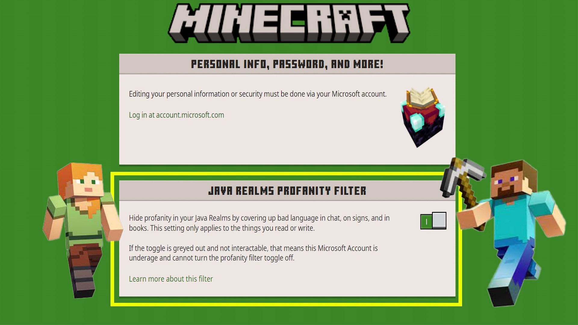 Access the censorship settings according to preference (Image via minecraft.net) 
