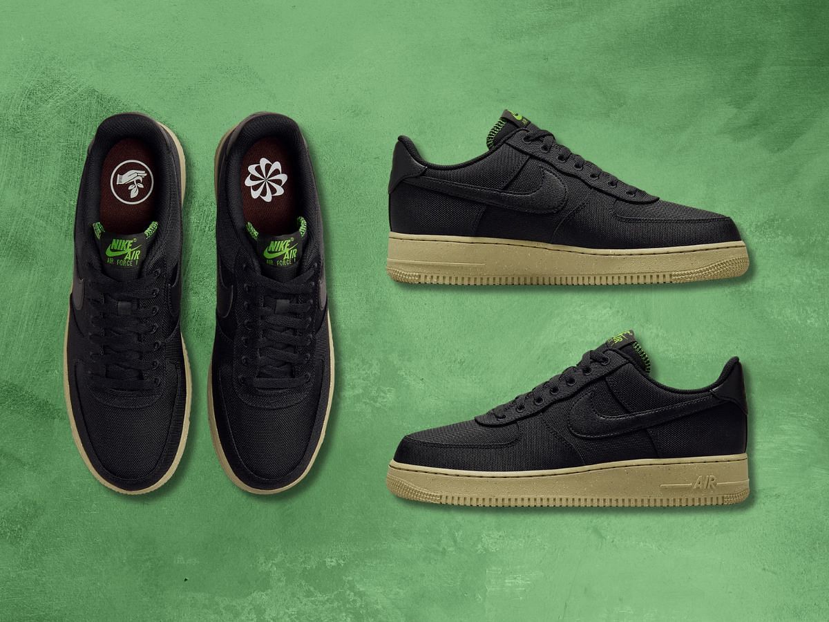 Overview of Nike Air Force 1 Low Black neutral olive sneakers (Image via Sneaker News)
