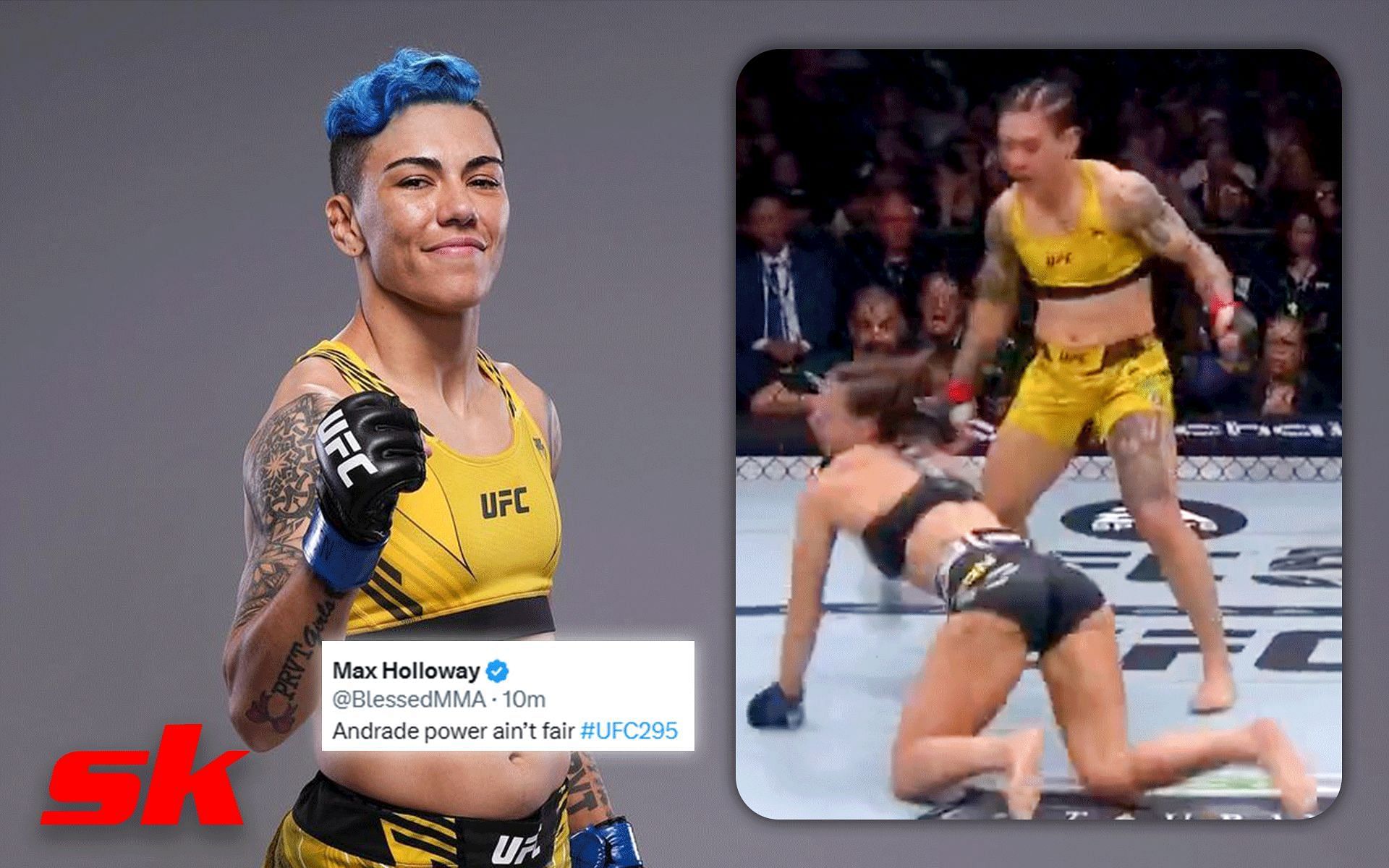 Jessica Andrade emerges victorious at UFC 295 [Image credits: @jessicammapro on Instagram and @GIFSkullX on Twitter]