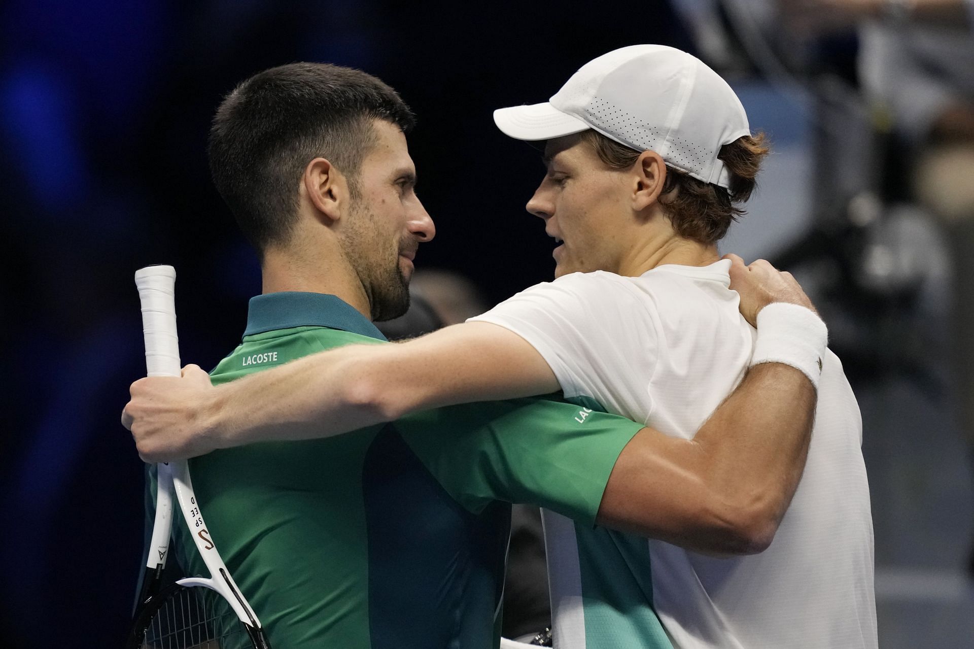 Novak Djokovic and Jannik Sinner at the 2023 ATP Finals in Turin.