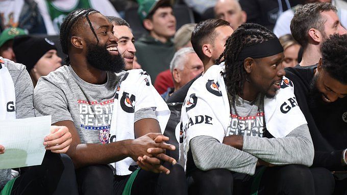 Jaylen Brown (Left) with the recent addition, All-Star Jrue Holiday