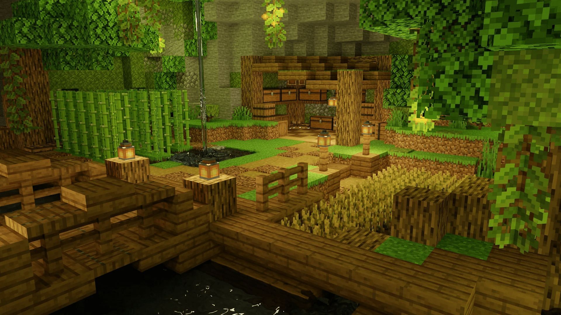 An underground Minecraft base can be heavily improved with greenery (Image via AniGoBuilds/Reddit)