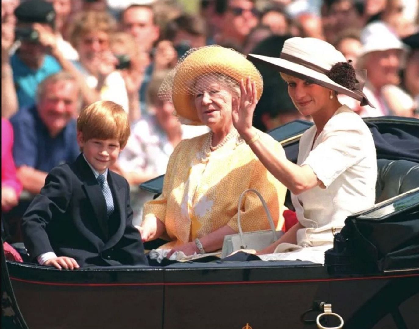 Prince Harry, the Queen Mother, and Princess Diana (Image via Newsweek)
