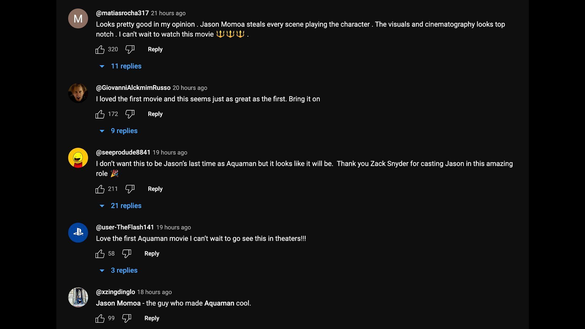 Fans heap praise on Momoa (Image via YouTube)