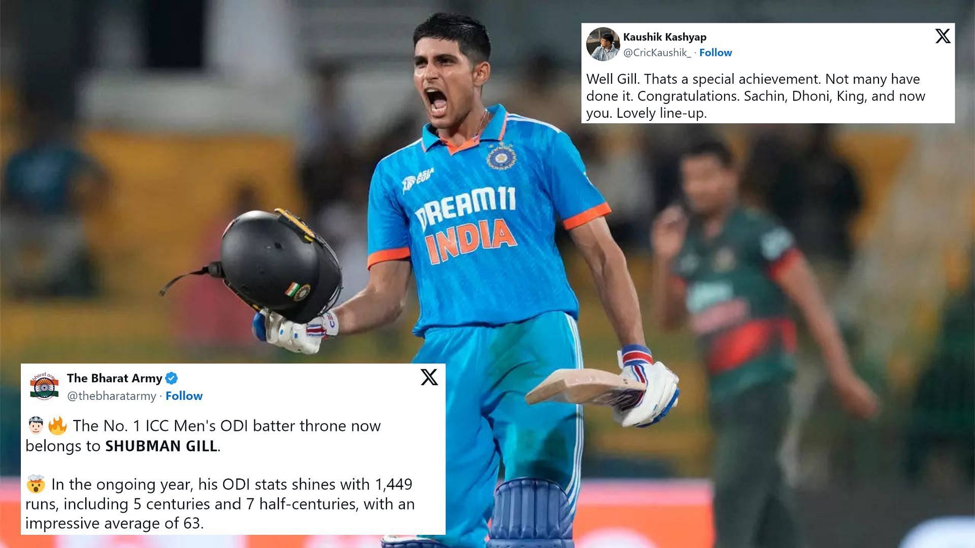 Fans were elated to see Shubman Gill become a part of an elite list of Indian players (P.C.:X)