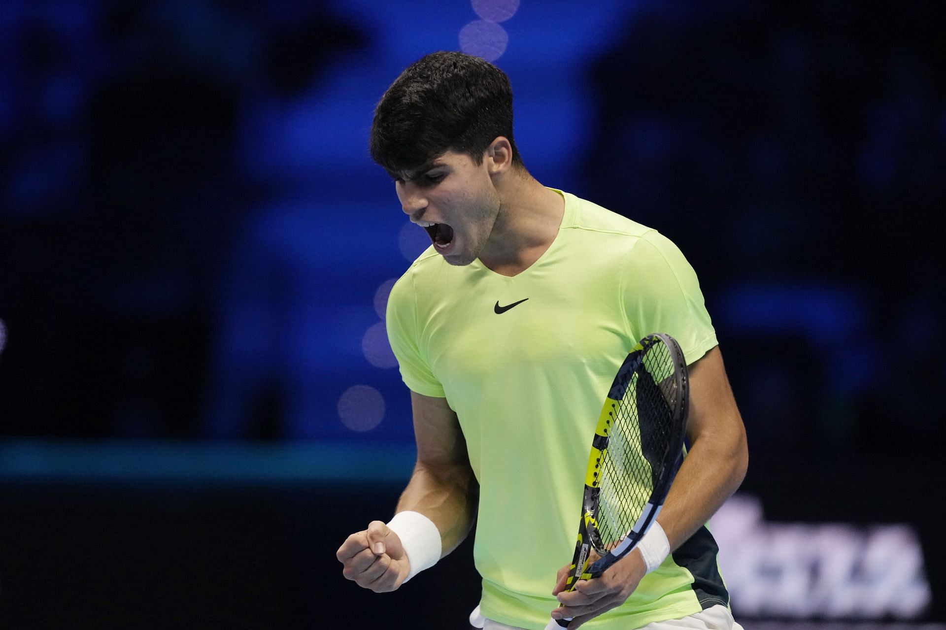 Carlos Alcaraz in action at the 2023 ATP Finals