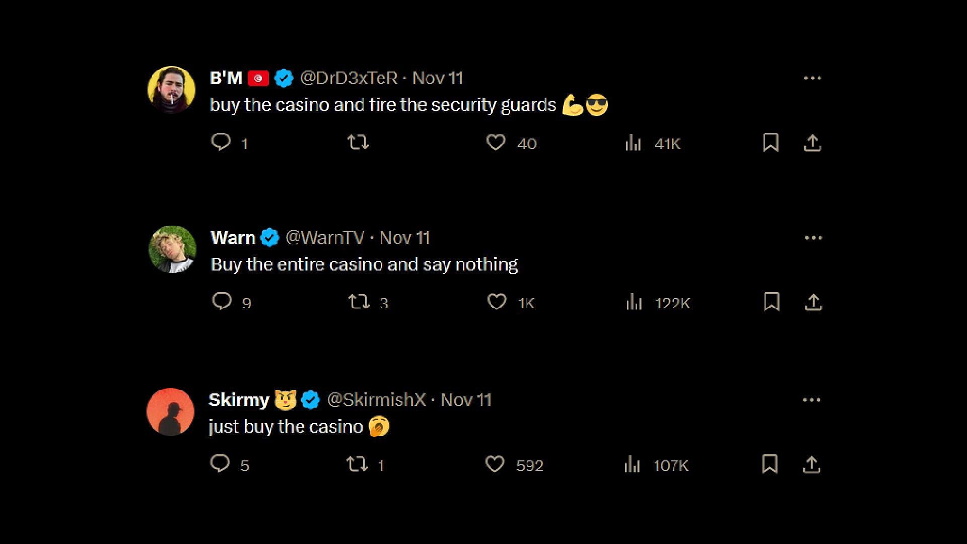 Many fans asked the streamer to buy the casino itself. (Image via xQc/X)