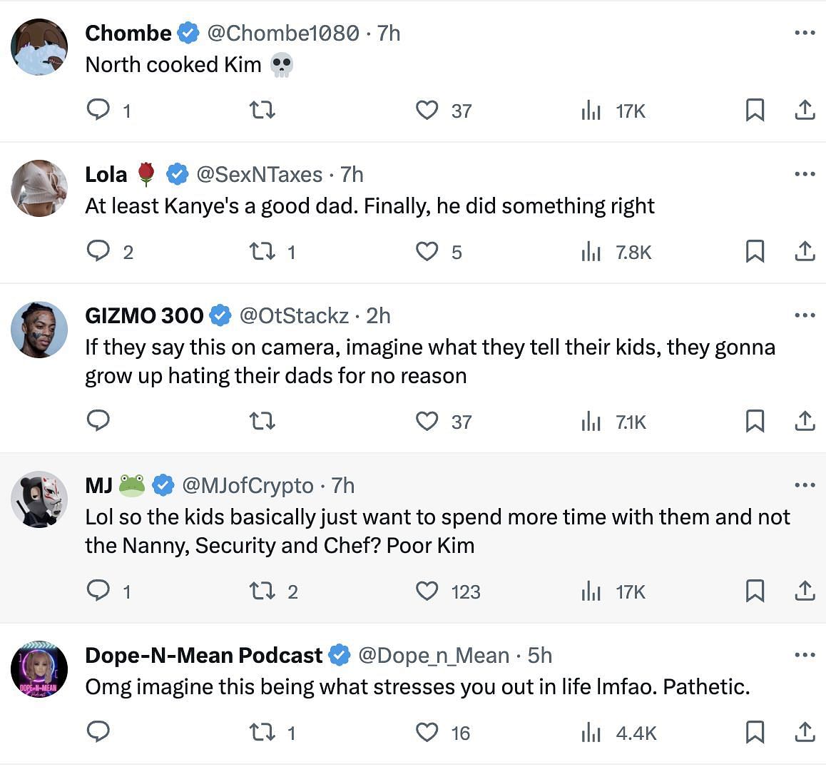 Social media users comment on Kim sharing how her 10-year-old daughter prefers to hang out at Kanye&#039;s house more (Image via Twitter)