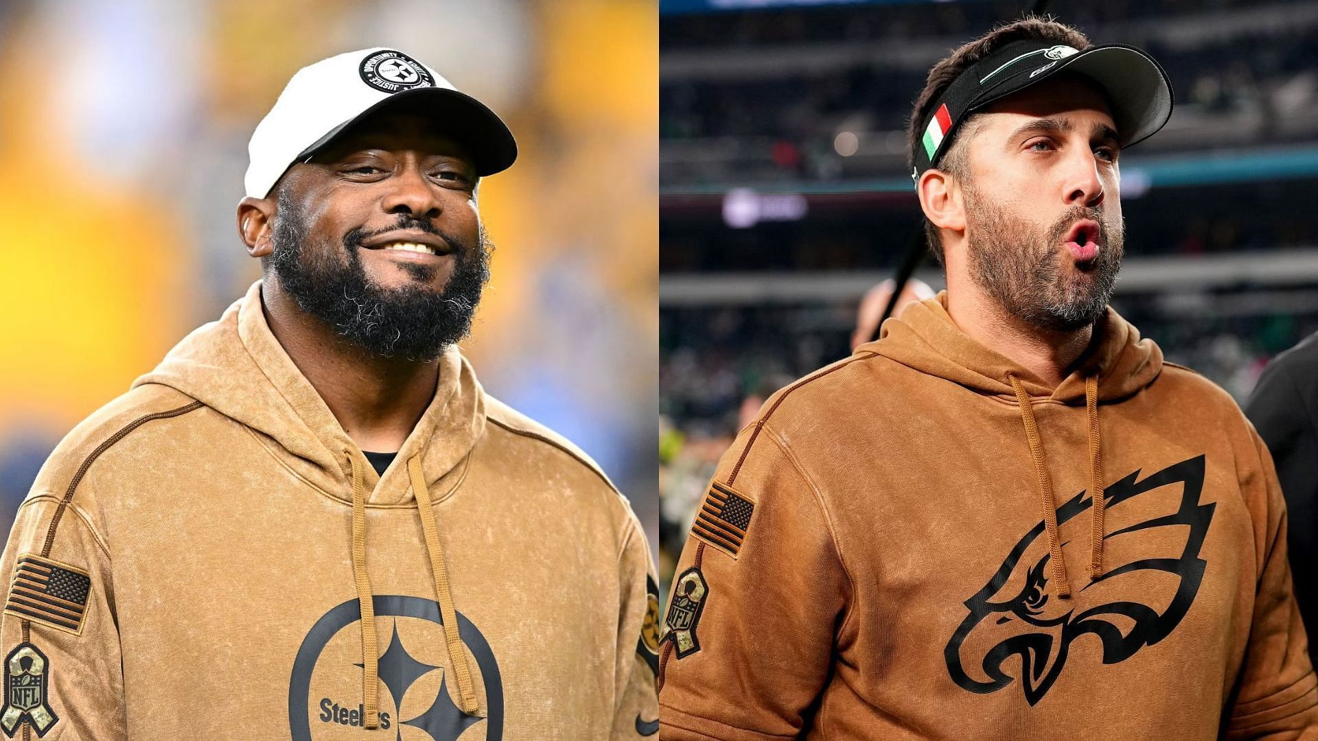 NFL head coaches Mike Tomlin and Nick Sirianni wore brown-colored hoodies in their 2023 Week 9 home games.