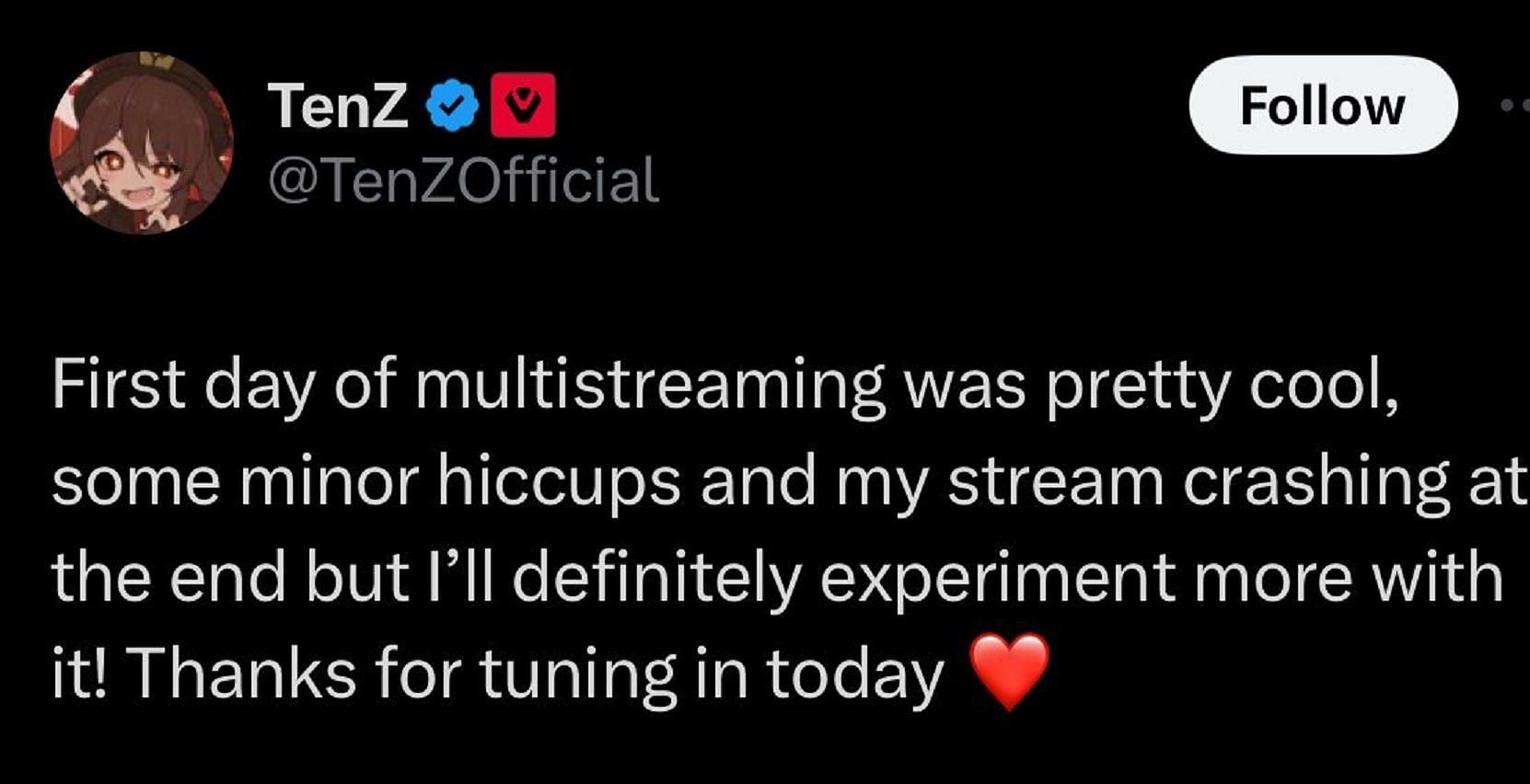 Tyson speaks on his first-ever multi-streaming experience. (Image via X)