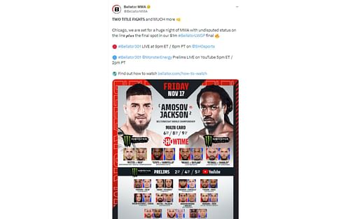 Tweet regarding start time for the Bellator event